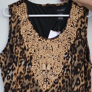 ASHRO Size XL Animal/Cheetah Print Beaded Long Maxi Dress New
